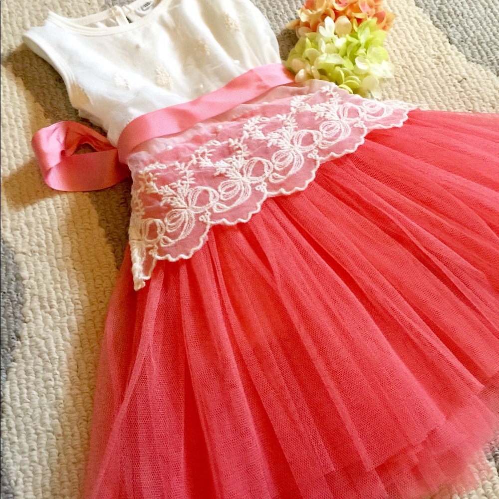 Elegant Coral & Ivory Tulle Girls Dress